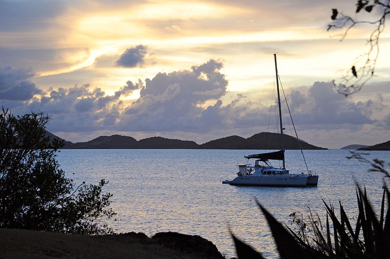 Sunset on Caneel Bay in St Johns in US Virgin Islands.