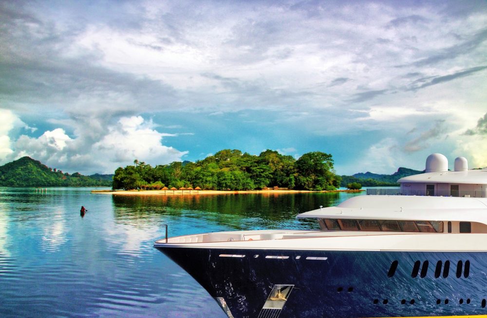 Luxury Motor Yacht "Pestifer" at anchor, Thailand, Asia