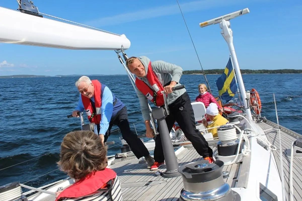 on the deck of S/Y Ichiban in the Sweden Stockholm Archipelago