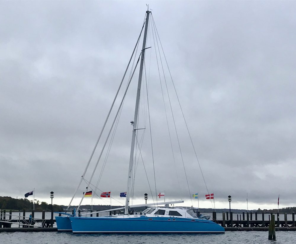 Catamaran Skylark at the dock in Rhode Island prior to leaving for the Caribbean charter season.