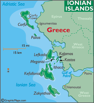 Ionian Islands yacht charters - a map of Greece