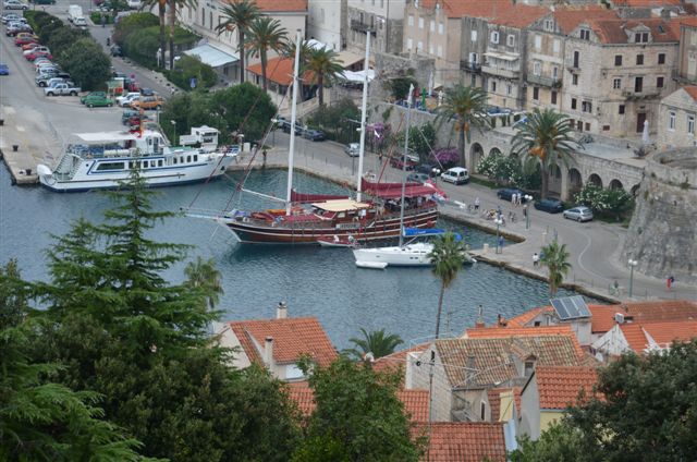 Motor-Sailer docked in the town's port