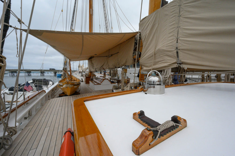 Columbia's deck is spacious and a perfect viewing platform for sailing races.