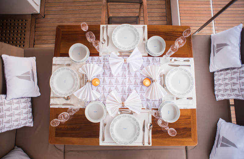 Greece Catamaran New Horizons custom tableware