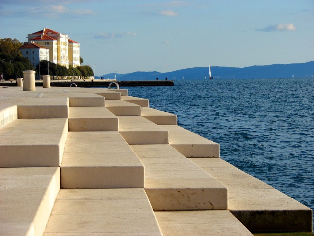 Zadar sea organ next to blue sea