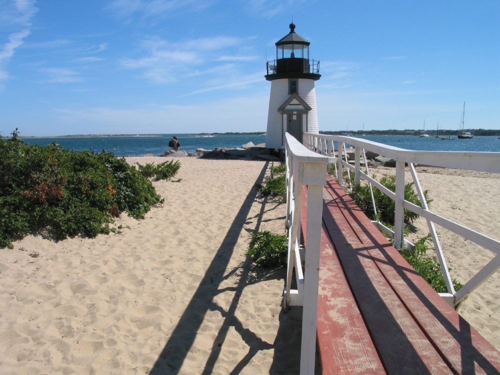 Nantucket beach and lighthouse