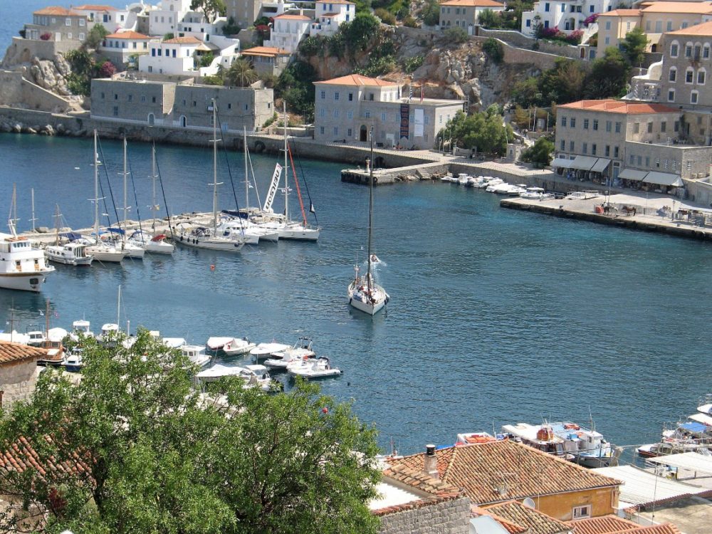 Hydra harbour on Hydra, Greece