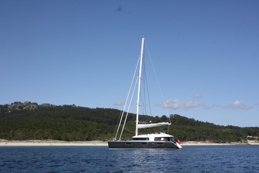 Catamaran Kaskazi Four at anchor in the Aeolian Islands
