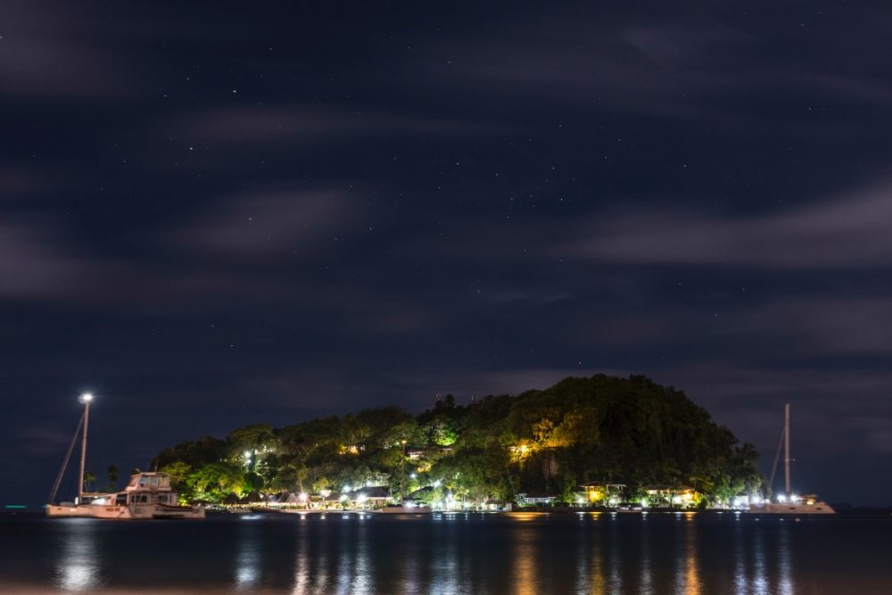 St Vincent-Grenadines General Information. Picture of Young Island at night.