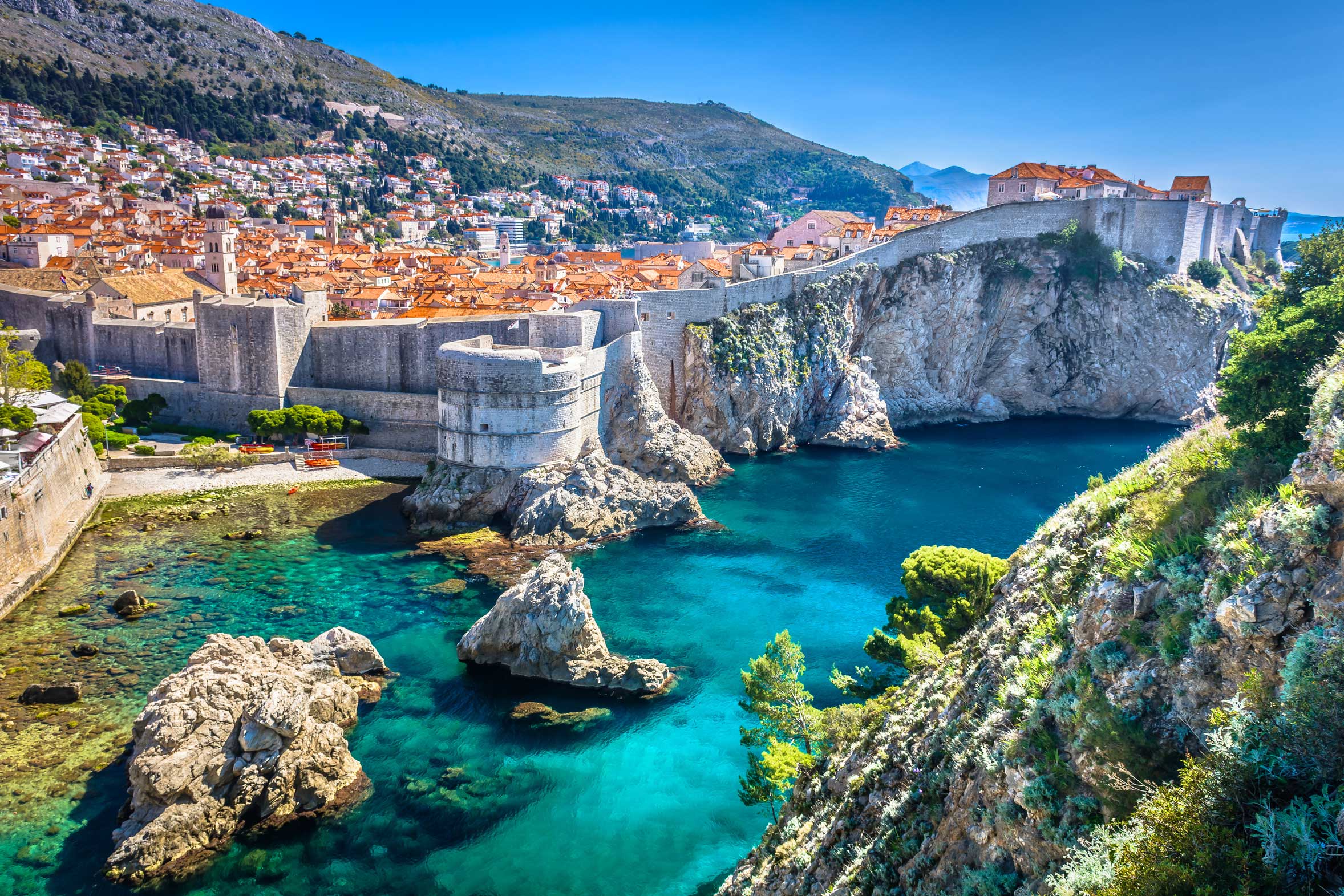 Picture of Dubrovnik's Old Town walls from the sea.