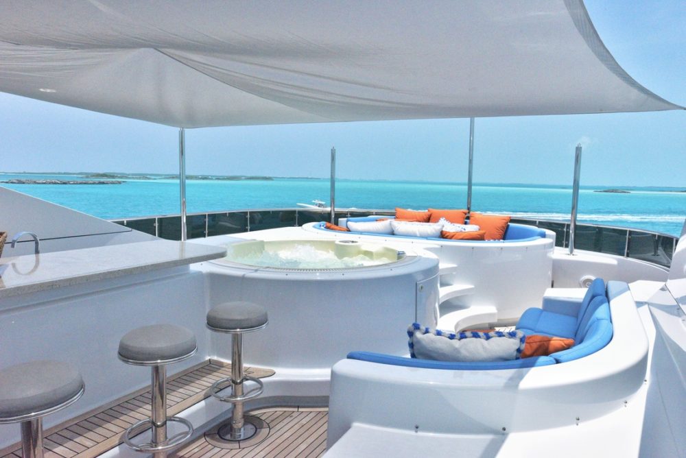 Jacuzzi on the deck of bahamas motoryacht charter M3