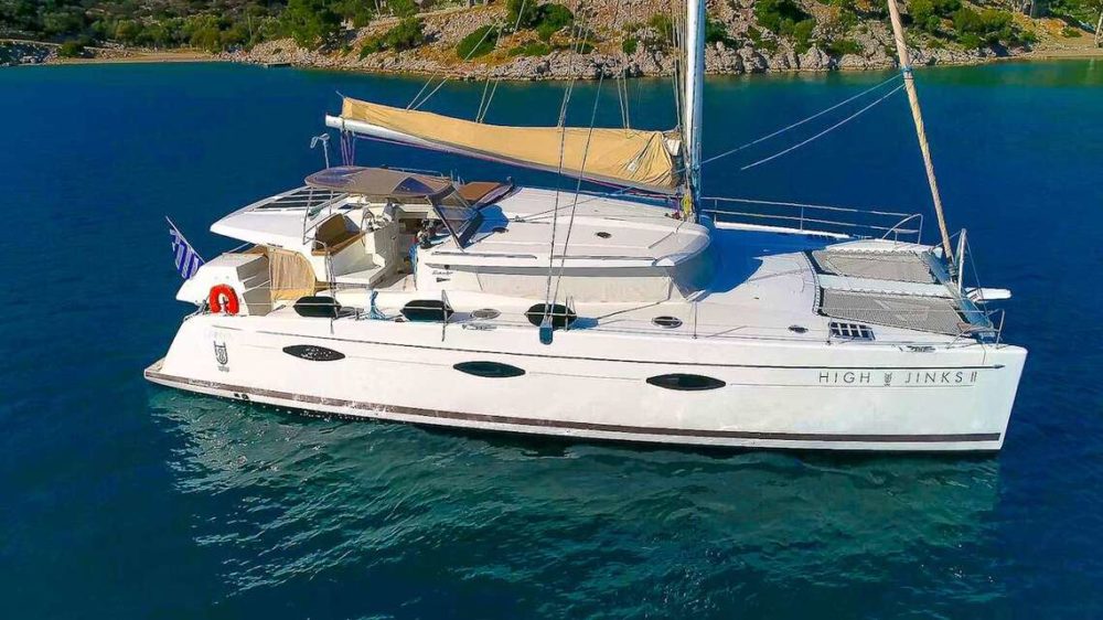 Catamaran High Jinks II a crewed charter boat in Greece. Explore during July and August Greece Yacht Charters