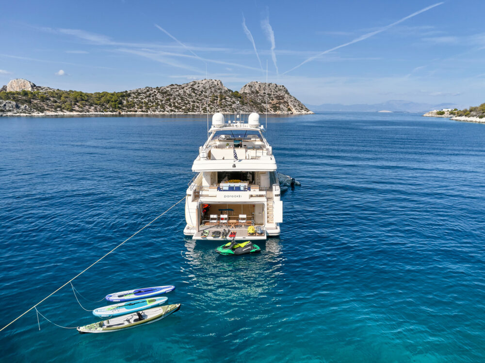 Water toys are available on Charter M/Y PAREAKKI in Greece