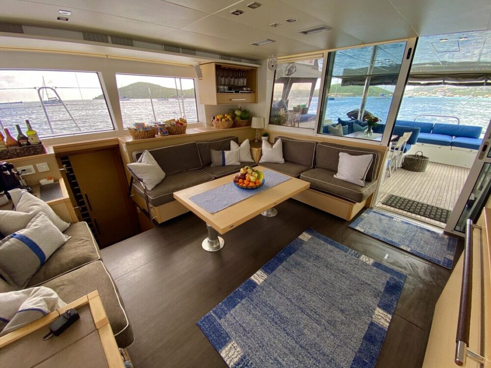 BVI based charter catamaran A3's salon