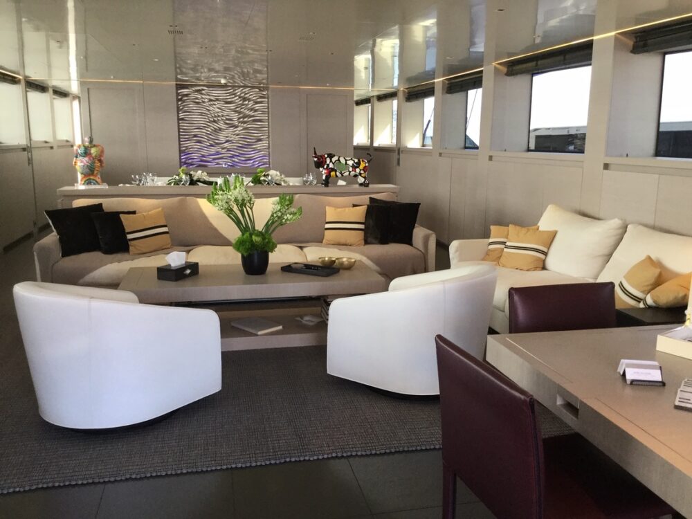 Greece summer yacht charters offer comfortable and stylish living room for guests onboard. 