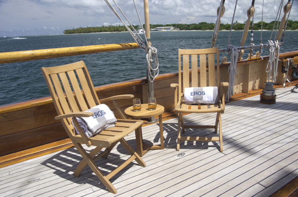 deck aboard sailing yacht eros yacht charter in the Caribbean