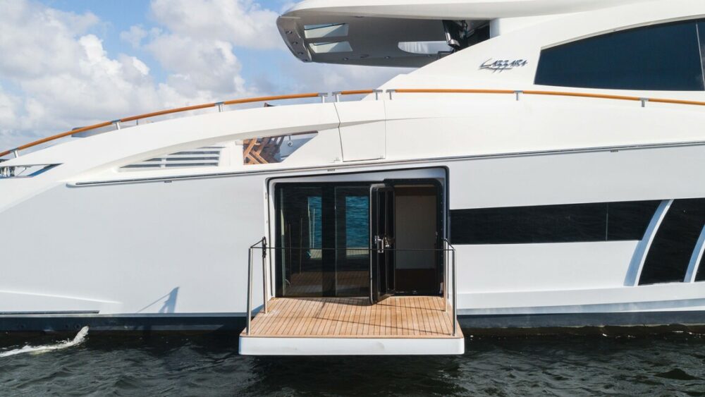 Motor yacht Helios' master stateroom fold out verandah