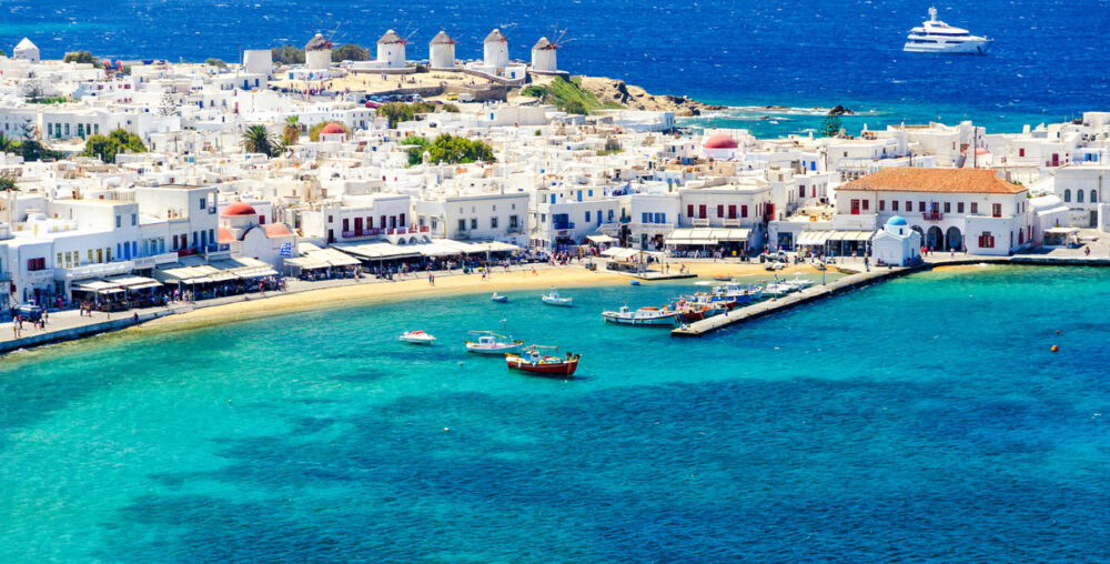 The Island of Mykonos to be visited on a Cyclades Islands Yacht Charter.