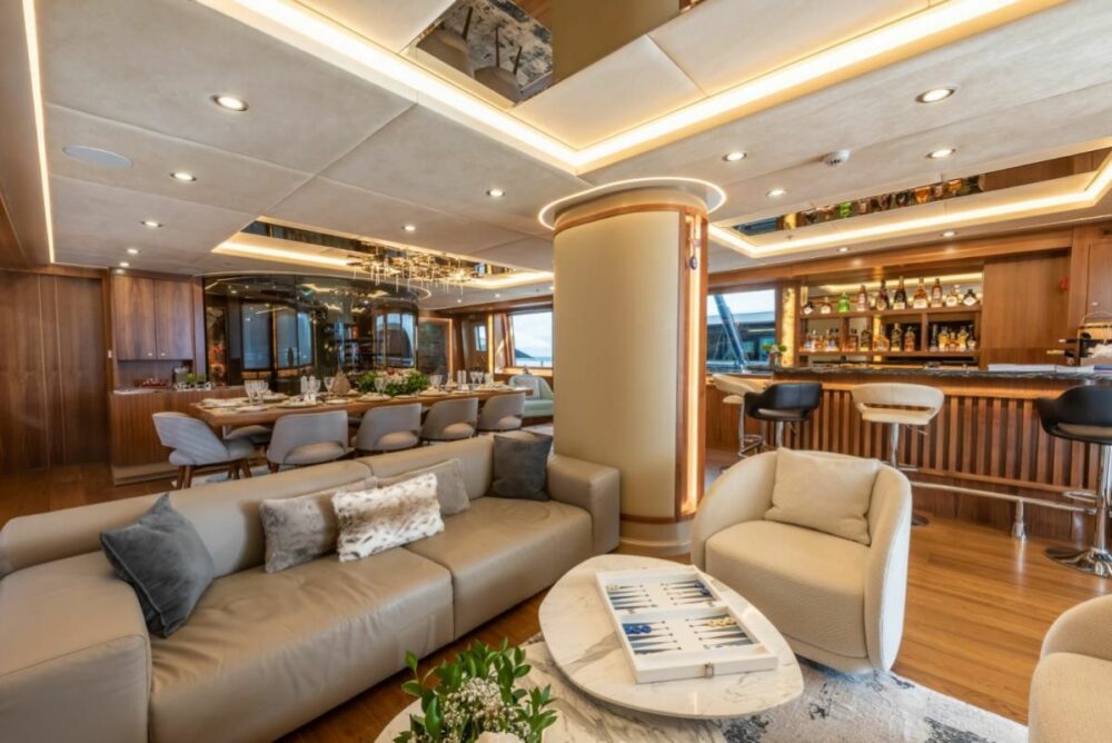spacious salon of ARESTEAS yacht