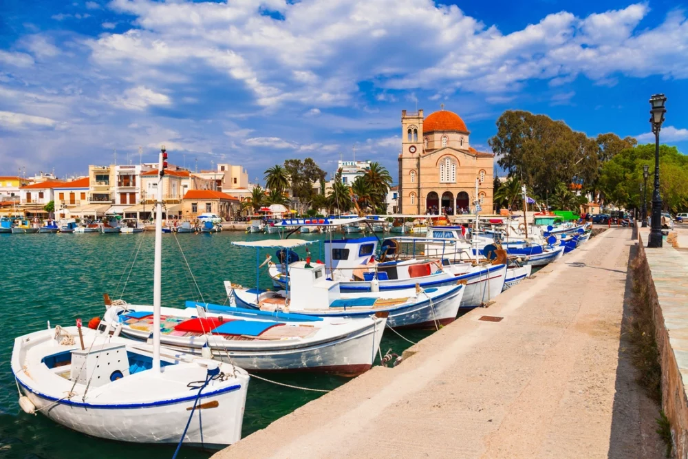 Waterfront view of Aegina Island port