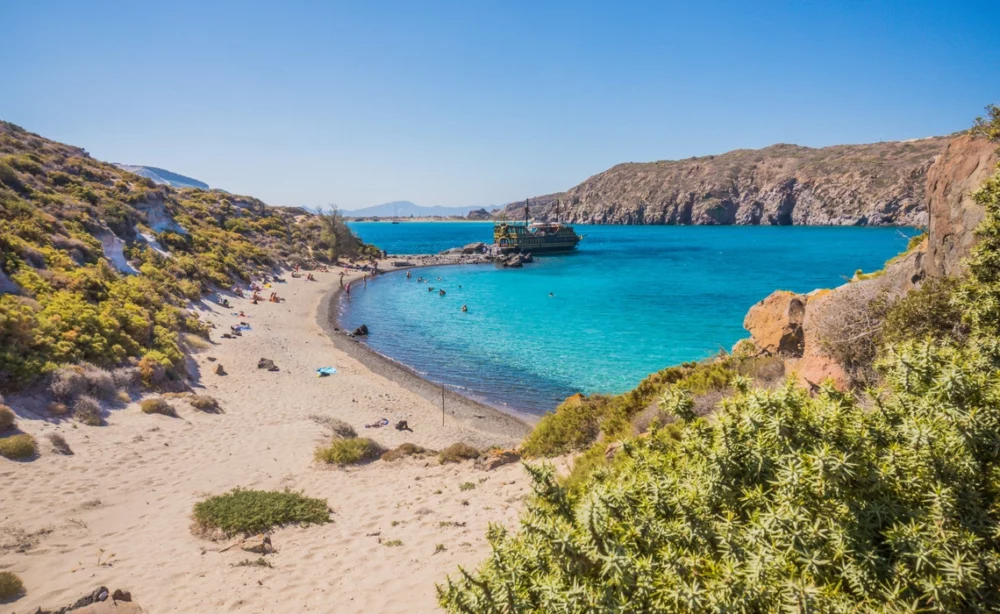 Gyali sandy beach with blue water