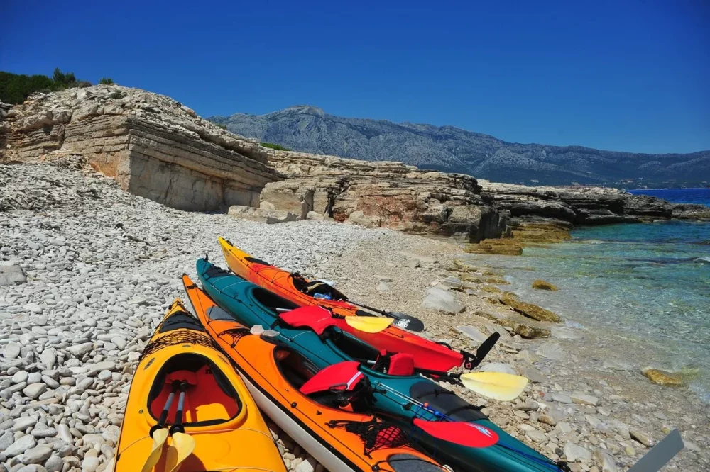 Kayaks on a beach in Croatia