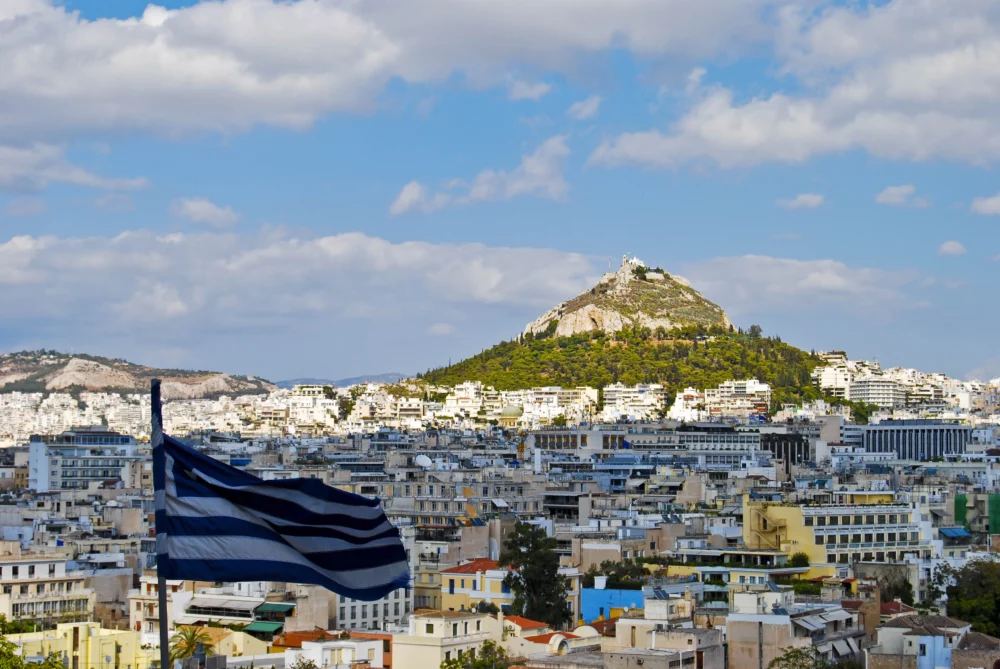 View of Athens acropolis on a hill for greece yacht charters