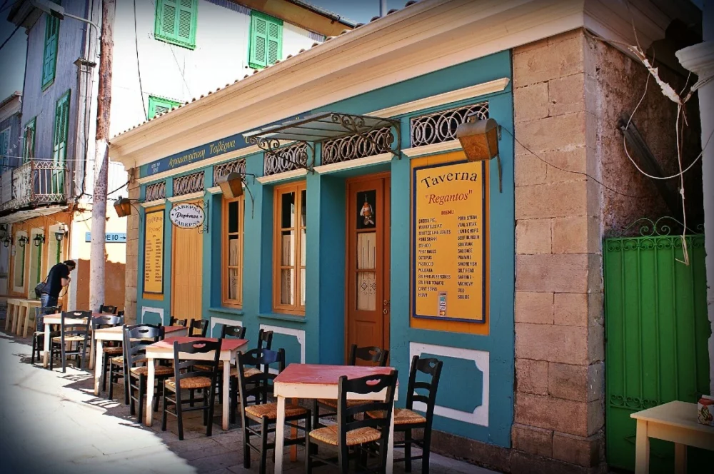 Lefkada Greece colorful streetside taverna