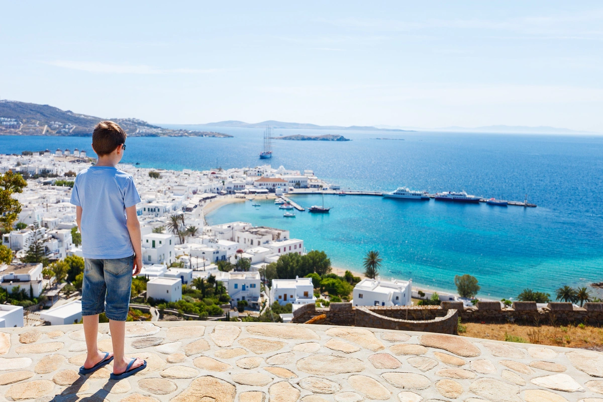 Mykonos. A view looking down to the harbour