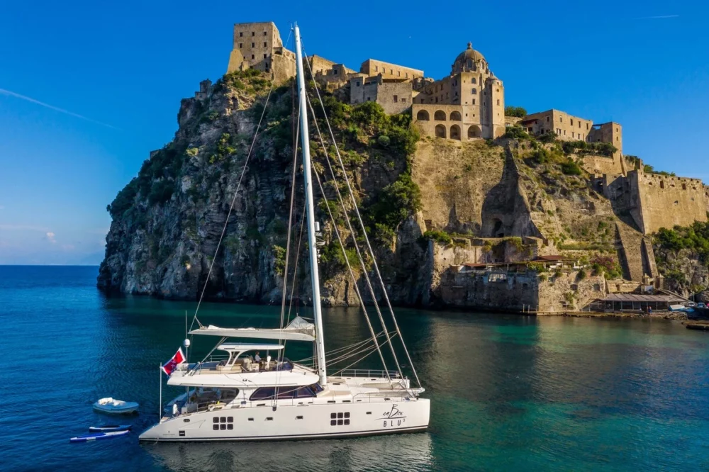 Catamaran Sailing Around Ischia, Near Naples, Italy