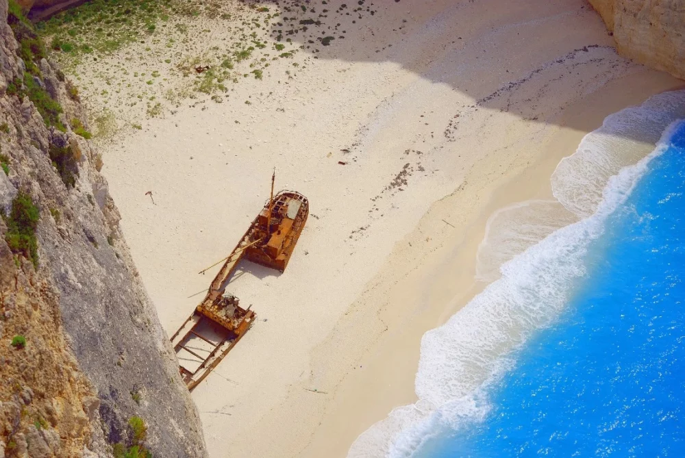 Zakynthos Greece beach with shipwreck