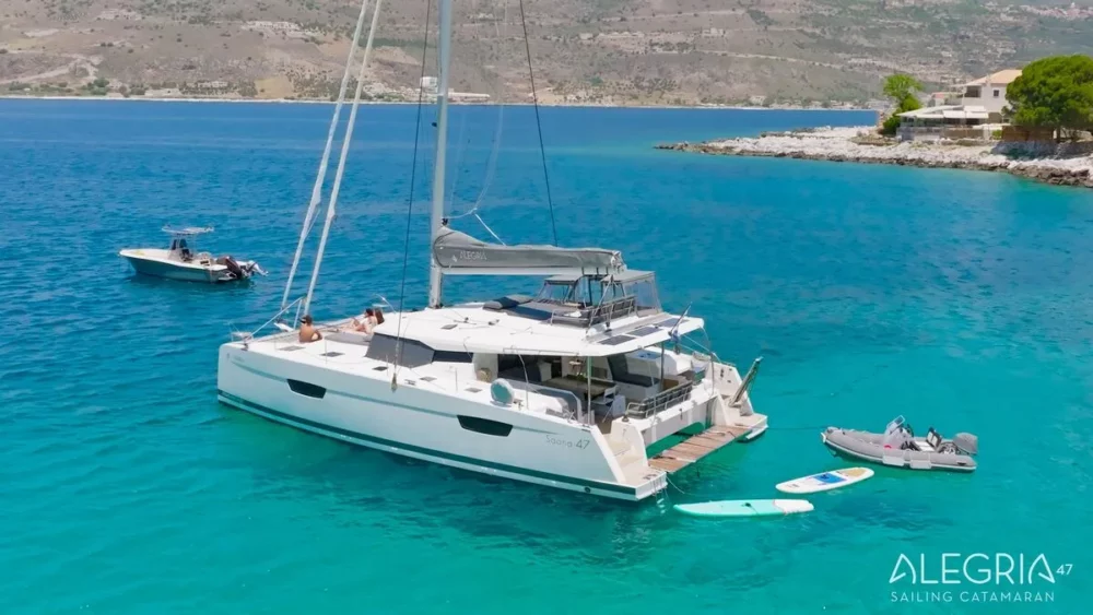 Catamaran ALEGRIA near Kalamata in the Pelopennese. Kalamata Charter Itinerary West Messina