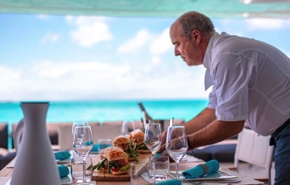 Gourmet meals are prepared onboard your Bahamas private yacht charter. 
