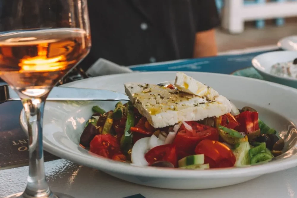 greek salad. best food in greece on a yacht charter