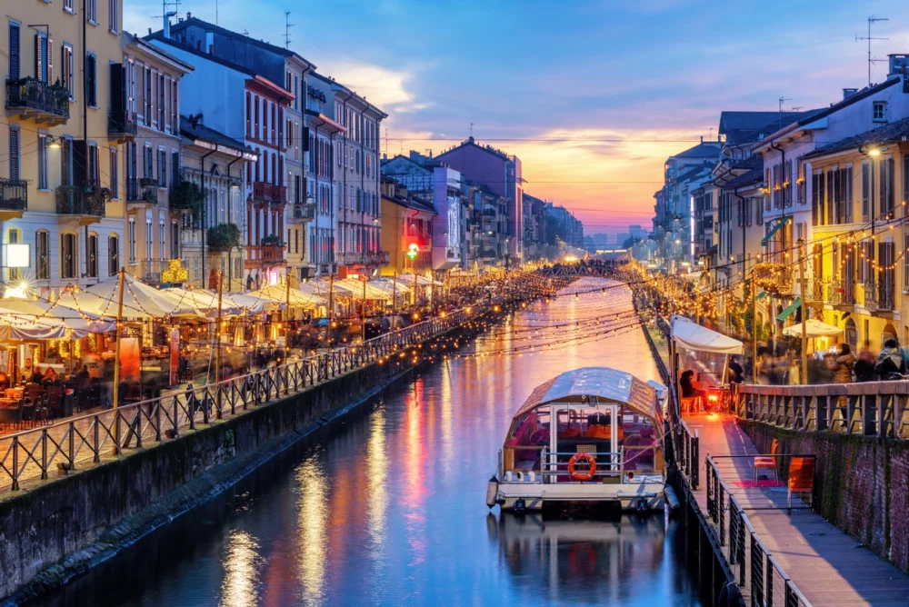 Navigli Nightlife District, Milan, Italy.