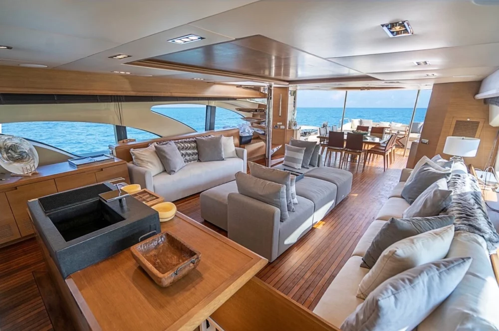Spacious Salon of Bahamas Yacht Special Occasion Yacht INTERVENTION.