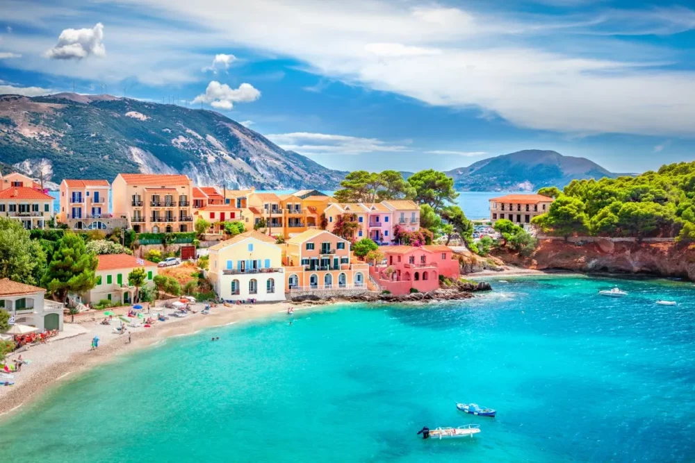 Houses on the shores of Kefalonia, Greek Islands