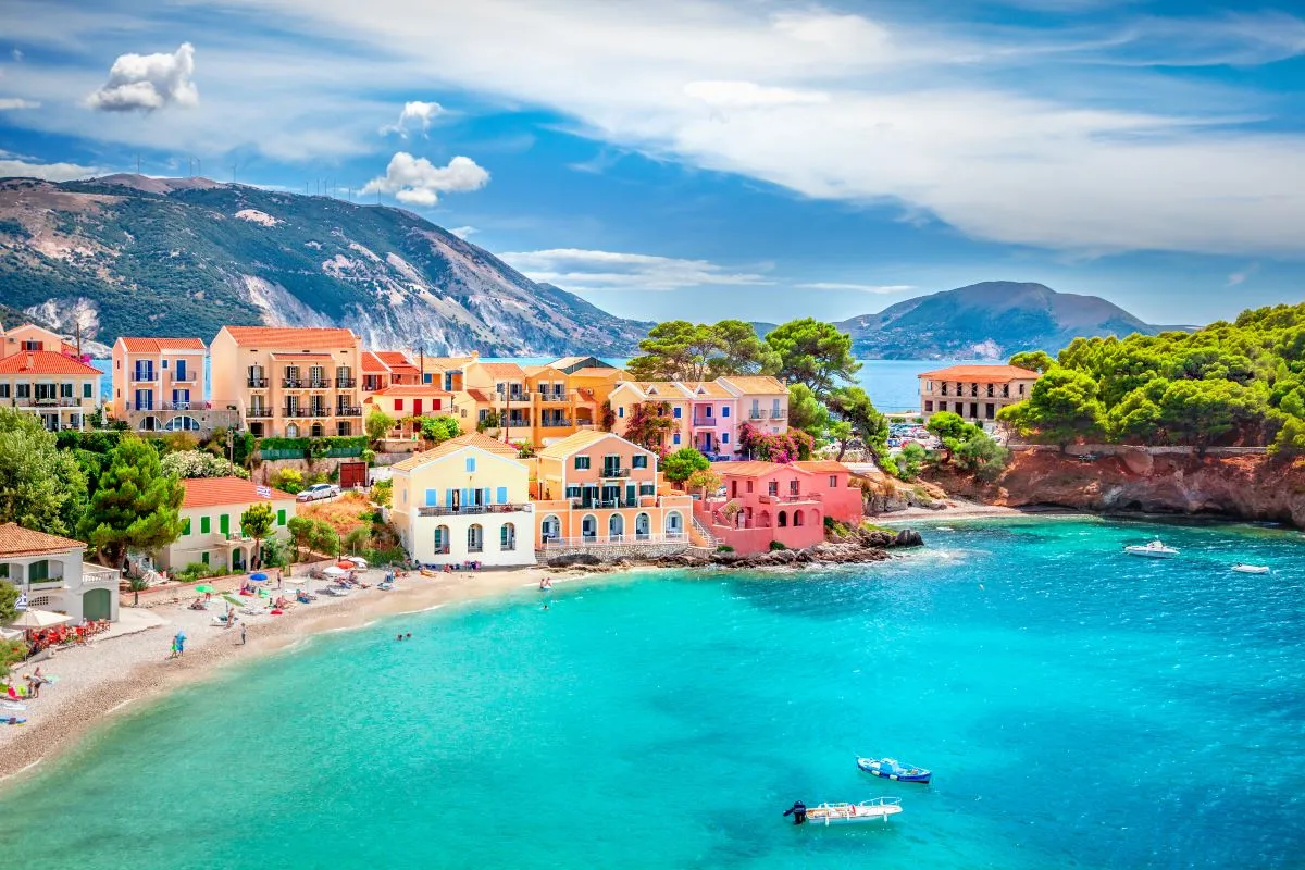 Houses on the shores of Kefalonia, Greece