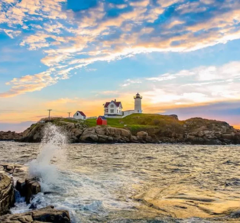 lighthouse on a rocky peninsula
