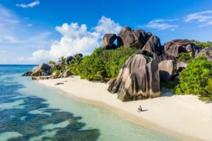 A beach on La Digue Island to be visited on your 10-day Seychelles Yacht Adventure