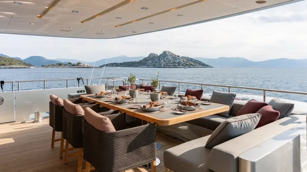 NAIA greece motor yacht charter - alfresco dining